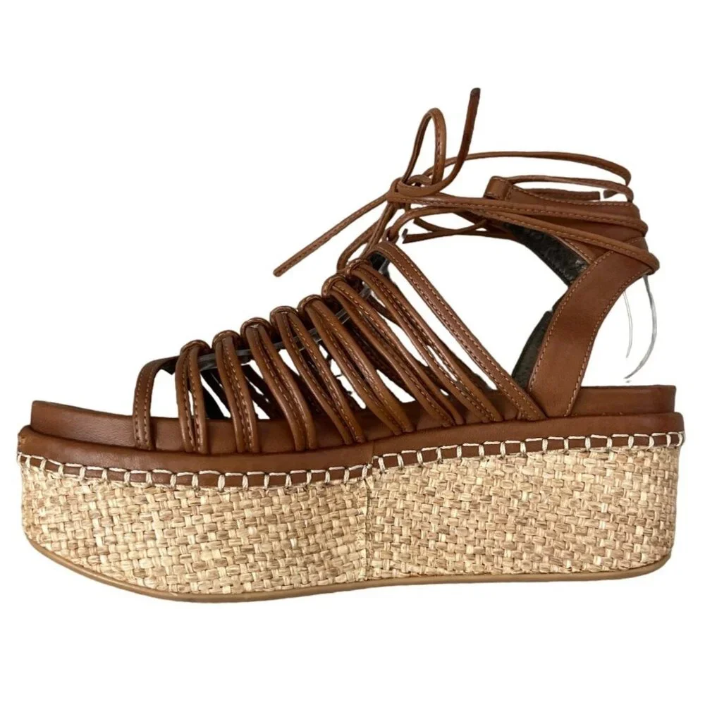 Stuart Weitzman KNOTAGAIN Wedge Caged Gladiator Platform Sandal‎ Brown $445 6M
